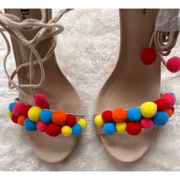 NWOB Hazel Pom Pom Embellished Heels by JUSTFAB - Picture 8 of 14